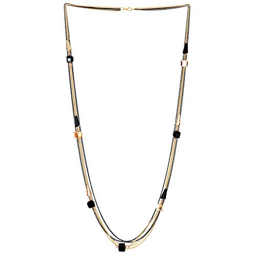 Gold Black Statement Long Necklace Multi-Strand Chains with Cube Cone Crystal Beads, Dress Party - coolsteelandbeyond