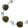 Gold Chain Necklace Blue Rainbow Cube Crystal Beads Dark Green Acrylic Circle - coolsteelandbeyond