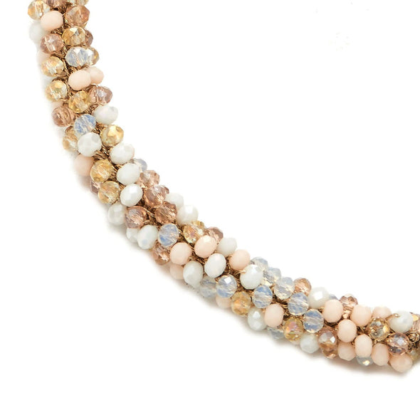 Gold Cream White Beads Crystal Statement Necklace Braided Chain Choker Magnetic Clasp - COOLSTEELANDBEYOND Jewelry
