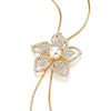 Gold Long Chain Lariat Necklace Tassel, Synthetic Pearl Rhinestones Flower Pendant Adjustable - coolsteelandbeyond