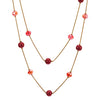 Gold Red Statement Necklace Two-Strand Long Chains with Red Crystal Beads Charms, Fashionable, Dress - coolsteelandbeyond