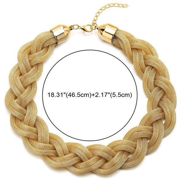 Gold Statement Necklace, Braided Hollow Cable Large Bib Choker Collar, Dress Prom Gold Statement Necklace, Braided Hollow Cable Large Bib Choker Collar, Dress Prom