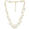 Gold Statement Necklace Three-Strand Long Chains with Synthetic White Pearl Beads, Elegant, Dress - COOLSTEELANDBEYOND Jewelry