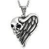 Gothic Man Women Steel Vintage Skull Angel Wing Half Heart Pendant Necklace, 30 inches Wheat Chain - COOLSTEELANDBEYOND Jewelry