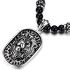 Gothic Style Mens Beads Necklace with Stainless Steel Lion Head Shield Pendant - COOLSTEELANDBEYOND Jewelry