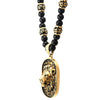 Gothic Style Mens Black Onyx Beads Necklace with Gold Black Stainless Steel Lion Head Shield Pendant - COOLSTEELANDBEYOND Jewelry
