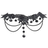 Gothic Victorian Nostalgic Black Lace Choker Necklace with Long Dangling Black Beads and Chains - coolsteelandbeyond