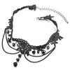Gothic Victorian Nostalgic Black Lace Choker Necklace with Long Dangling Black Beads and Chains - coolsteelandbeyond