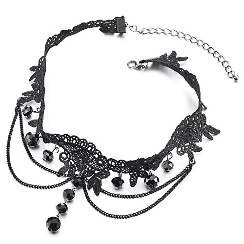 Gothic Victorian Nostalgic Black Lace Choker Necklace with Long ...
