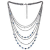 Grey Black Collar Necklace Waterfall Multi-Strand Chains Dark Blue Gem Stone Ball Charm Pendant - COOLSTEELANDBEYOND Jewelry