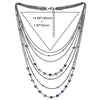 Grey Black Collar Necklace Waterfall Multi-Strand Chains Dark Blue Gem Stone Ball Charm Pendant - COOLSTEELANDBEYOND Jewelry