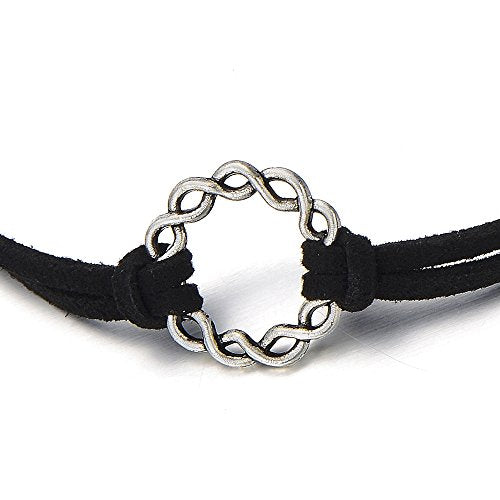 Ladies Black Choker Necklace with Woven Circle Charm Pendant - COOLSTEELANDBEYOND Jewelry
