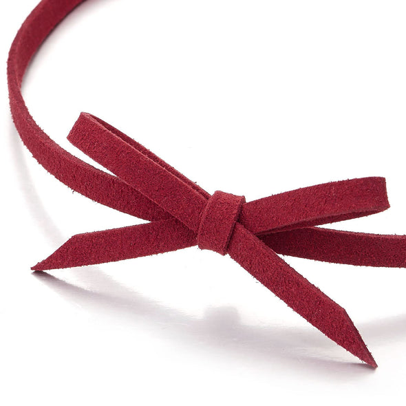 Ladies Red Leather Bow Choker Necklace Pendant
