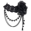 Ladies Women Black Lace Choker Necklace with Camellia Flower and Dangling Beads Charm Chains Pendant - coolsteelandbeyond