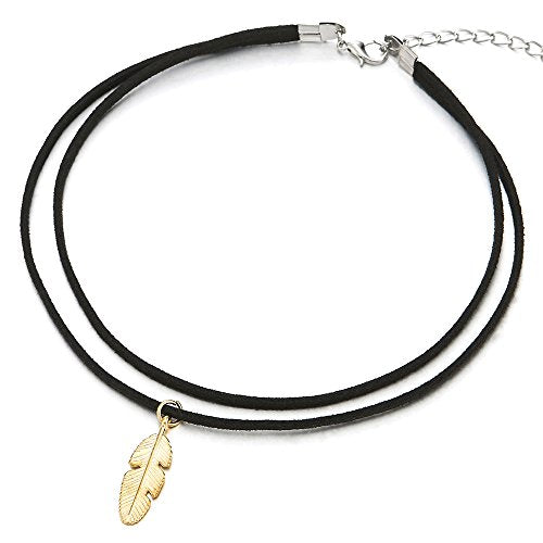 Ladies Womens Black Choker Necklace with Feather - COOLSTEELANDBEYOND Jewelry