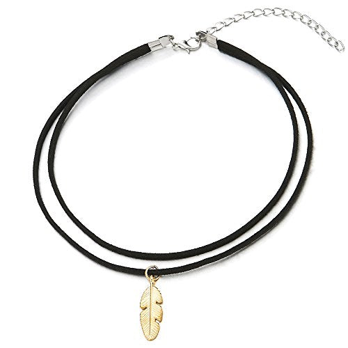 Ladies Womens Black Choker Necklace with Feather - COOLSTEELANDBEYOND Jewelry