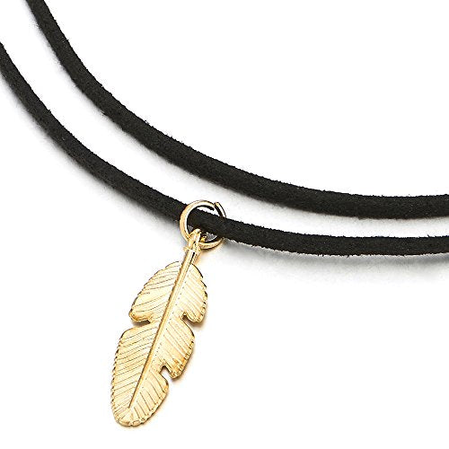 Ladies Womens Black Choker Necklace with Feather - COOLSTEELANDBEYOND Jewelry