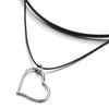 Ladies Womens Two-row Black Choker Necklace with Open Heart Charm Pendant - COOLSTEELANDBEYOND Jewelry
