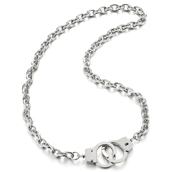 Unisex Silver Color Handcuff Necklace, 26.8 Inches Rope Chain, Punk ...