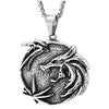Men Biker Jewelry Steel Dragon Circle Medal Pendant Necklace, Silver Black, 30 inches Wheat Chain - COOLSTEELANDBEYOND Jewelry