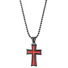 COOLSTEELANDBEYOND Mens Womens Stainless Steel Black Cross Pendant Necklace with Red Enamel, 23.6 inches Ball Chain - coolsteelandbeyond