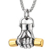 Men Steel Hand Weight Lifting Barbell Dumbbell Pendant Necklace with 30 in Chain, Silver Gold - coolsteelandbeyond
