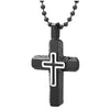 Men Two-Layer Black Steel Cross Pendant Necklace with S Pattern, 23.6 inches Ball Chain - coolsteelandbeyond