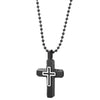 Men Two-Layer Black Steel Cross Pendant Necklace with S Pattern, 23.6 inches Ball Chain - coolsteelandbeyond