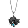 Men Women Rock Punk Steel Vintage Spider Web Pendant Necklace with Turquoise, 30 inches Wheat Chain - coolsteelandbeyond