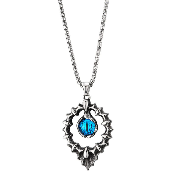 Men Women Stainless Steel Blue Black Evil Eye Protection Vintage Pendant Necklace - COOLSTEELANDBEYOND Jewelry