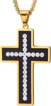 Men Women Stainless Steel Gold Black Cross Pendant Necklace with Cubic Zirconia, Unique Inlay Design - COOLSTEELANDBEYOND Jewelry