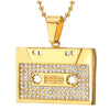Men Women Stainless Steel Gold Color Cassette Pendant Necklace with Cubic Zirconia, 30 inches Chain - COOLSTEELANDBEYOND Jewelry
