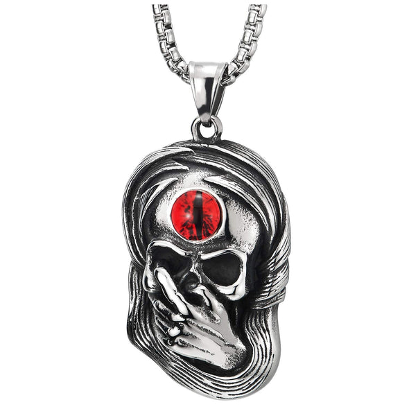 Men Women Stainless Steel Red Evil Eye Skull Covering Mouth