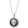 Men Women Steel Embossed Lion Head Circle Medal Pendant Necklace with CZ, Black Onyx, Silver Black - COOLSTEELANDBEYOND Jewelry