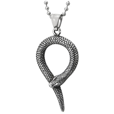 Men Women Steel Vintage Coiled Cobra Snake Pendant Necklace with Grid Checker Pattern, 30 in Chain - COOLSTEELANDBEYOND Jewelry