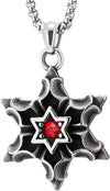 Men Women Steel Vintage Concave Star of David Pendant Necklace with Red Cubic Zirconia - COOLSTEELANDBEYOND Jewelry