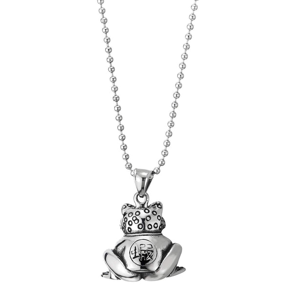 Men Womens Steel Vintage Arms-crossed Lucky Frog Pendant Necklace, 30 inches Ball Chain - coolsteelandbeyond