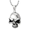 Mens Biker Stainless Steel Skull Pendant Necklace, Silver Black, Polished, 30 inches Ball Chain - COOLSTEELANDBEYOND Jewelry