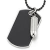 Mens Bullet Dog Tag Pendant Necklace with Black Enamel and 28 inches Ball Chain - coolsteelandbeyond
