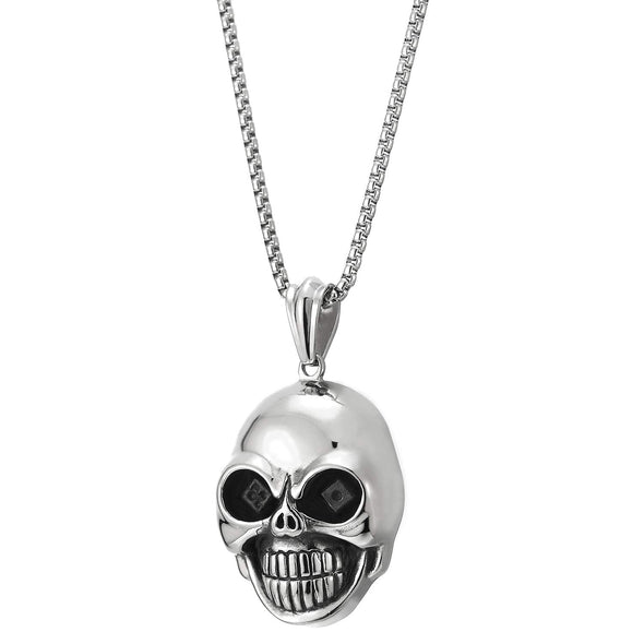 Mens Gothic Biker Stainless Steel Dice Eyes Skull Pendant Necklace ...