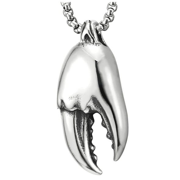 Mens Polished Stainless Steel Lobster Claw Pendant Necklace with 23.6 inches Wheat Chain - COOLSTEELANDBEYOND Jewelry
