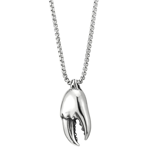 Mens Polished Stainless Steel Lobster Claw Pendant Necklace with 23.6 inches Wheat Chain - COOLSTEELANDBEYOND Jewelry