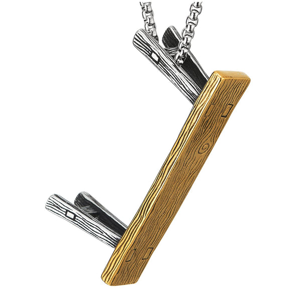 Mens Silver Gold Stainless Steel Backless H Bench Pendant Necklace with 30 inches Wheat Chain - COOLSTEELANDBEYOND Jewelry