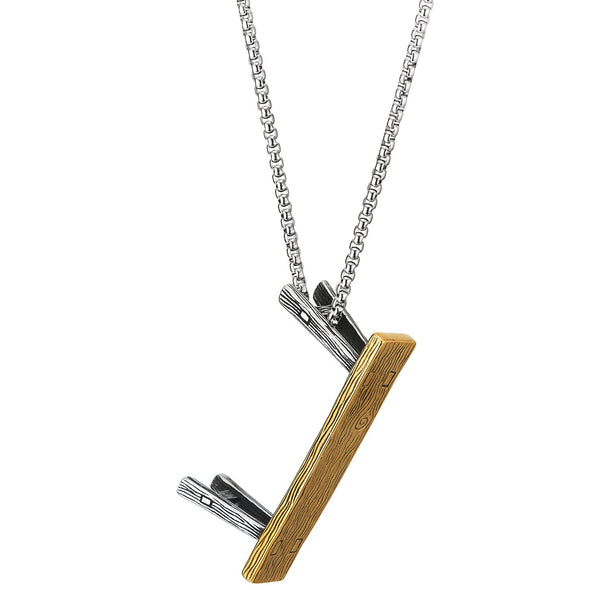 Mens Silver Gold Stainless Steel Backless H Bench Pendant Necklace with 30 inches Wheat Chain - COOLSTEELANDBEYOND Jewelry
