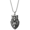 Mens Special Stainless Steel Eagle Wolf Head Knight Shield Pendant Necklace 23.6 inches Wheat Chain - COOLSTEELANDBEYOND Jewelry