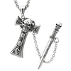 Mens Stainless Steel Chain Sword Scabbard Skull Cross Pendant Necklace with 23.6 inches Wheat Chain - COOLSTEELANDBEYOND Jewelry