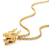 Mens Stainless Steel Gold Color Dragon Head Pendant Necklace with Cubic Zirconia, 30 in Rope Chain - coolsteelandbeyond