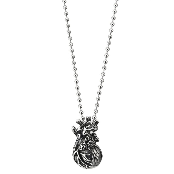 Mens Stainless Steel Heart Pendant Necklace with 23.6 inches Ball Chain - COOLSTEELANDBEYOND Jewelry