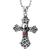 Mens Steel Grooved Concave Skull Cross Pendant Necklace with Red Cubic Zirconia and 23.6 in Chain - COOLSTEELANDBEYOND Jewelry