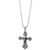 Mens Steel Grooved Concave Skull Cross Pendant Necklace with Red Cubic Zirconia and 23.6 in Chain - COOLSTEELANDBEYOND Jewelry
